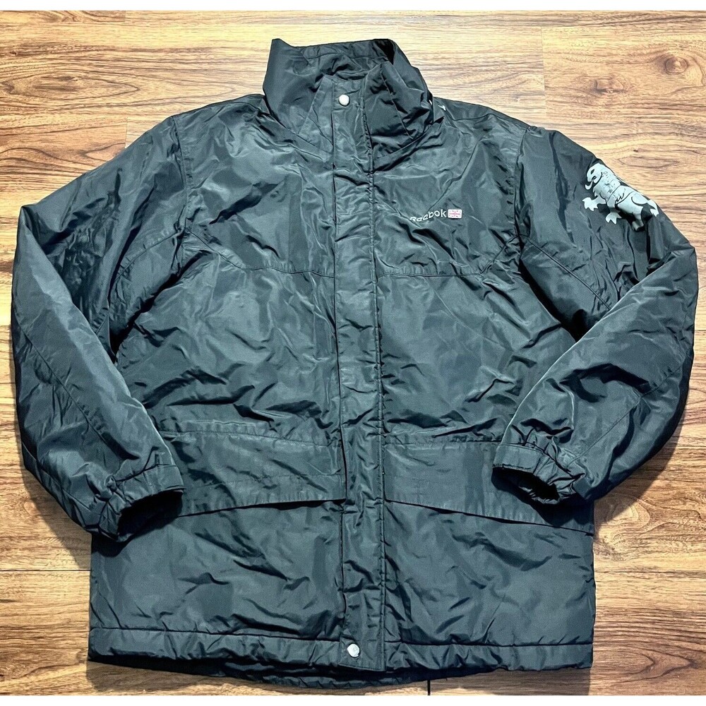 Reebok Classic Full Zip Puffer Jacket Coat Logo Black Mens Size XL MINOR FLAW